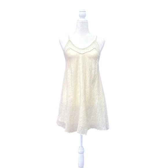 H&M Women’s Sleeveless Cotton V-Neck Shift Cream Dress Size 4 - Picture 5 of 10